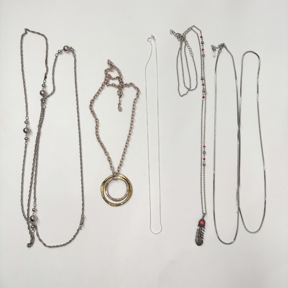 Lot of 5 Mixed Fashion Necklace Silver Tone Boho Snake‎ Chain Feather Pendant